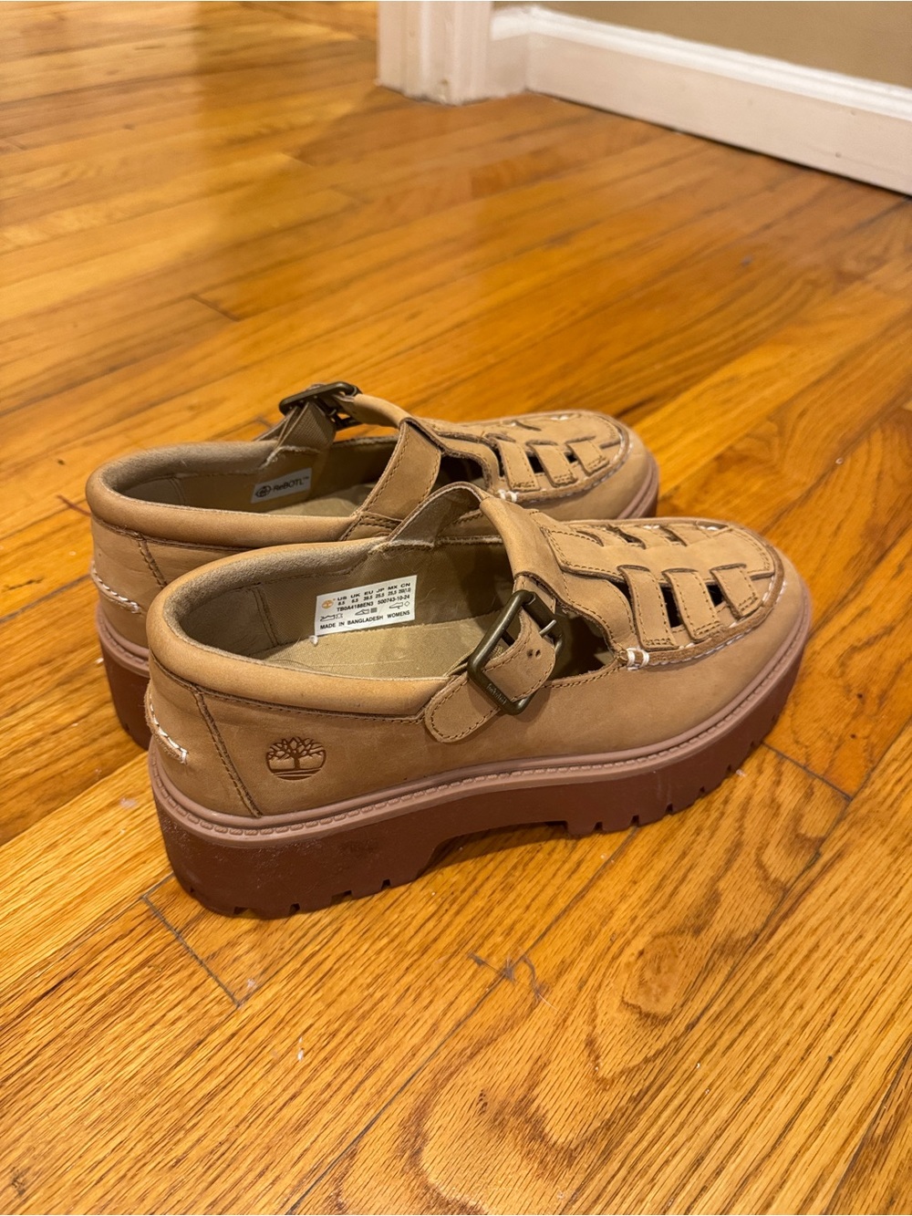 Timberland Tan Stone Street Buckle Platform Clogs/Shoe